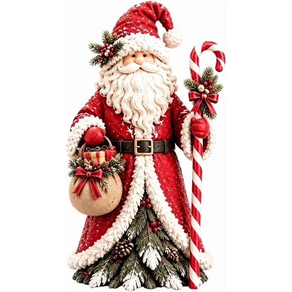 Santa Snowman and Holiday Witch with Candy Cane Stick, Christmas Enchanted Trio Figurine Set, Whimsical Handcrafted Christmas Tabletop Decor for Mantel Shelf Console Table, A