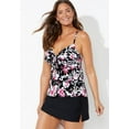 thumbnail image 2 of Swimsuits for All Tie Front Underwire Tankini Set With Side Slit Skirt, 2 of 4