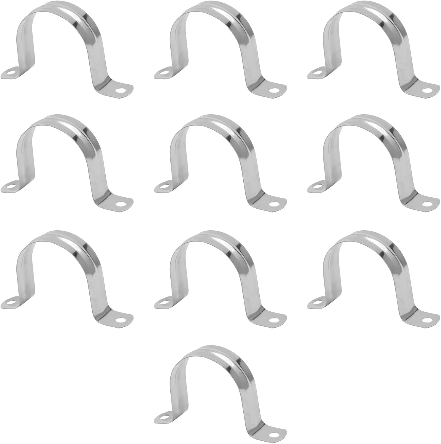 10PCS M50 Pipe Strap Clamp, 2 Hole Strap U Bracket Stainless Steel, U