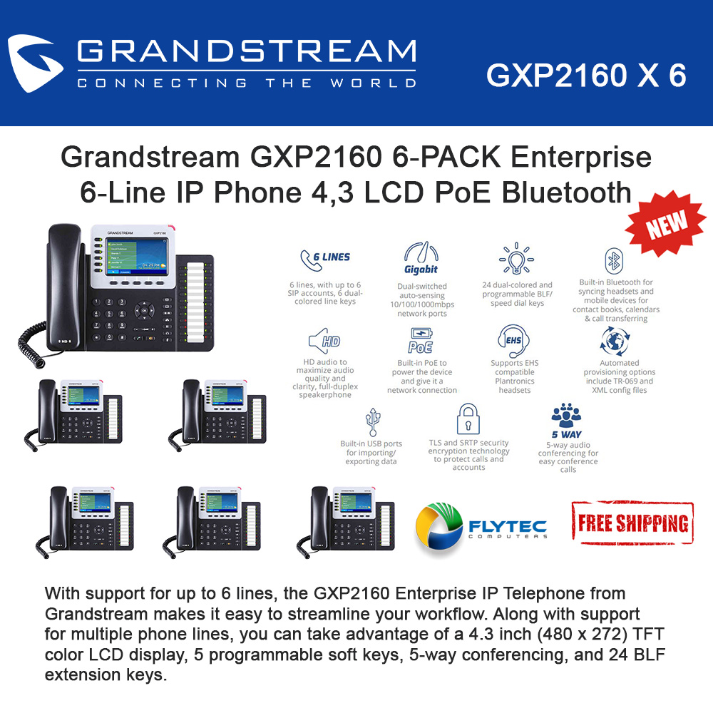 Grandstream GXP2160 IP Phone, Desktop, Wall Mountable