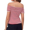 thumbnail image 3 of Roaso Women's Elegant Off Shoulder T-Shirt Stripe Short Sleeve Modal Short Sleeve Summer Top, 3 of 5