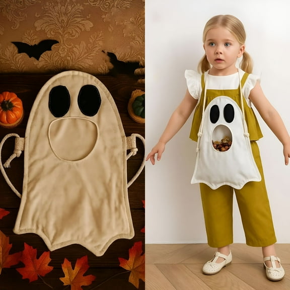 BESTSKY 17-inch Cotton Linen Halloween Candy Bag-Open Mouth,Neck Hanging Goodie Bag for Kids' Trick-or-Treating,Ideal for Halloween Costumes,Parties,and Decor