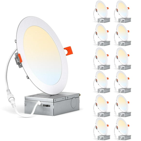 12 Pack 4 Inch 6CCT LED Recessed Pot Lights with Junction Box, Dimmable IC-Rated Ultra-Thin Ceiling Light, 2700K 3000K 3500K 4000K 5000K 6000K Color C