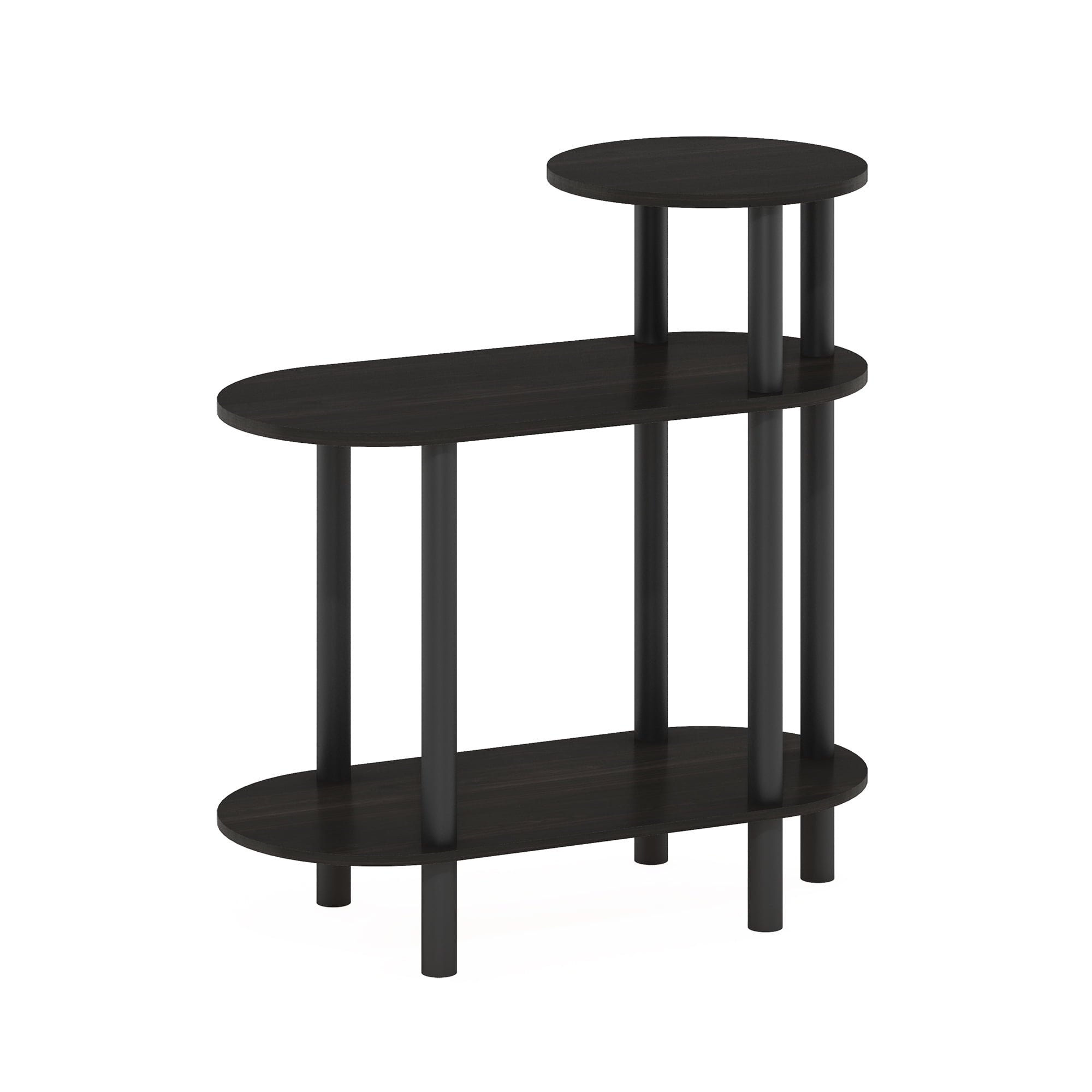 Furinno Turn-N-Tube 3-Tier Oval Sofa Side Table, End Table with Open Shelves, Espresso/Black