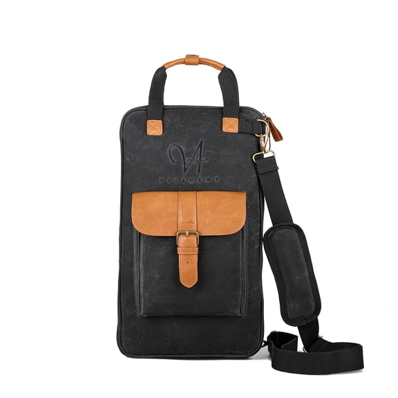 Vaisoeny Drum Stick Bag, Waxed Canvas Drumstick Bag with Handles and Detachable Shoulder Strap, Percussion Case for Drummers and Beginners (VUS-YLGBB-BLK02 - Black)