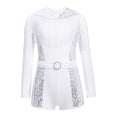 thumbnail image 3 of TTAO Kids Girls Sequin Ballet Dance Gymnastics Leotard Athletic Biketard Long Sleeve Fringe Short Jumpsuit White 14, 3 of 5