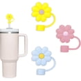 thumbnail image 3 of Paquete de 3 compatibles con vaso Stanley de 30 y 40 onzas, tapa de pajita de flores de 10 mm, lindas fundas de pajita de silicona, protectores de pajita, tapas de pajita de silicona suave de varias f, 3 of 4