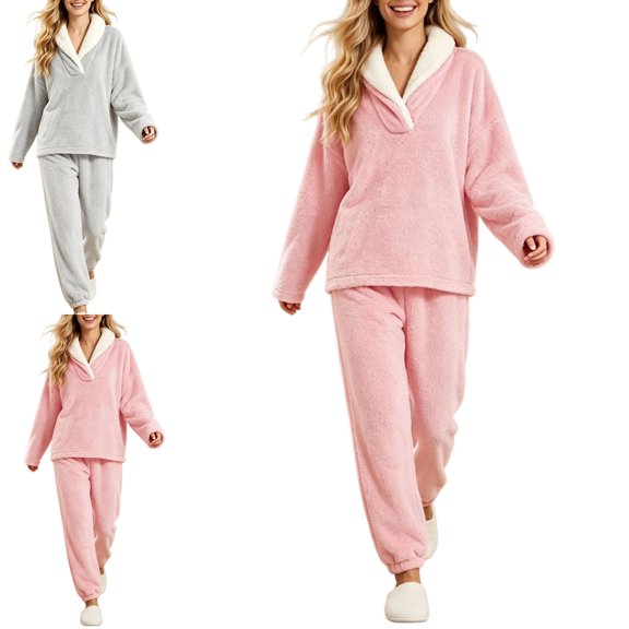 FAHUOMU Fluffy Pajamas Set For Women Winter Warm Fleece Lounge Sets 2 Piece Fuzzy Pj Pants Long Sleeve Pullover Loose Soft Cozy Sleepwear