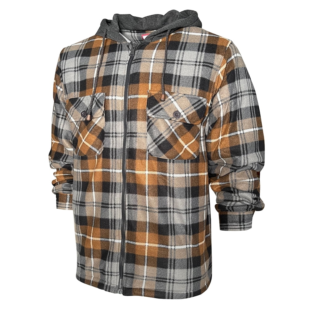 Men's Plaid Flannel Hoodie Heavy Full 