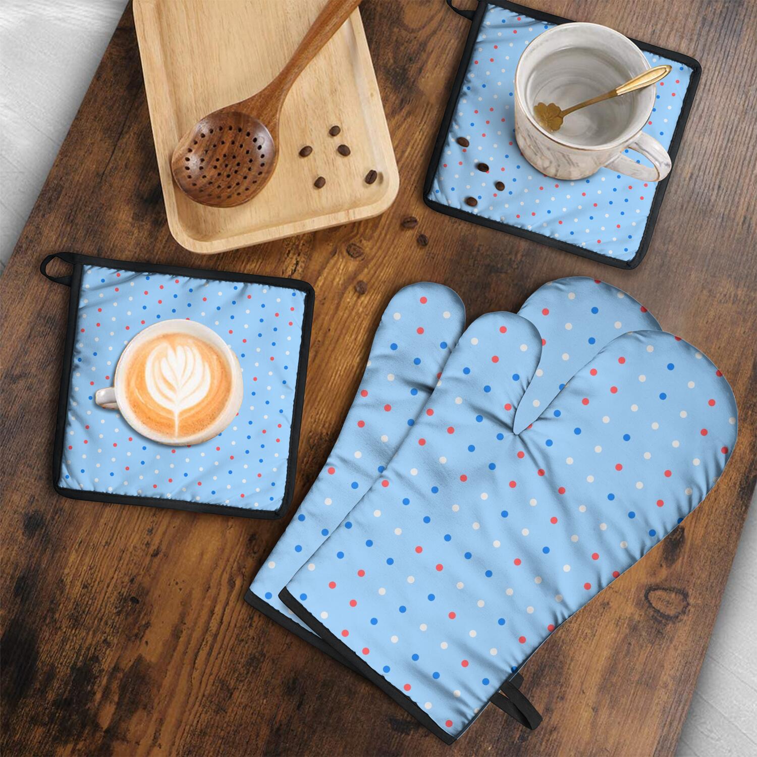 Oven Mitts and Pot Holders Set Of 4, Heat Resistant Kitchen Gloves with Non-Slip Grip, Hanging Loop, Soft Cotton Lining for Baking, Cooking, Grilling, Barbecue