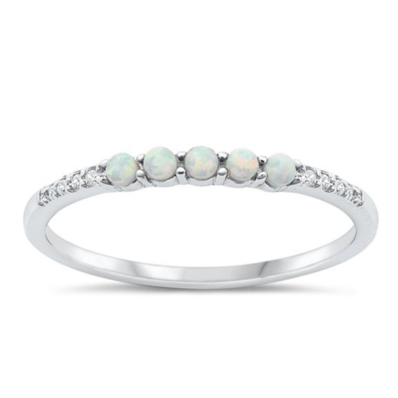 CHOOSE YOUR COLOR Clear CZ White Simulated Opal Stacking Ring .925 Sterling Silver Band Female Size 7