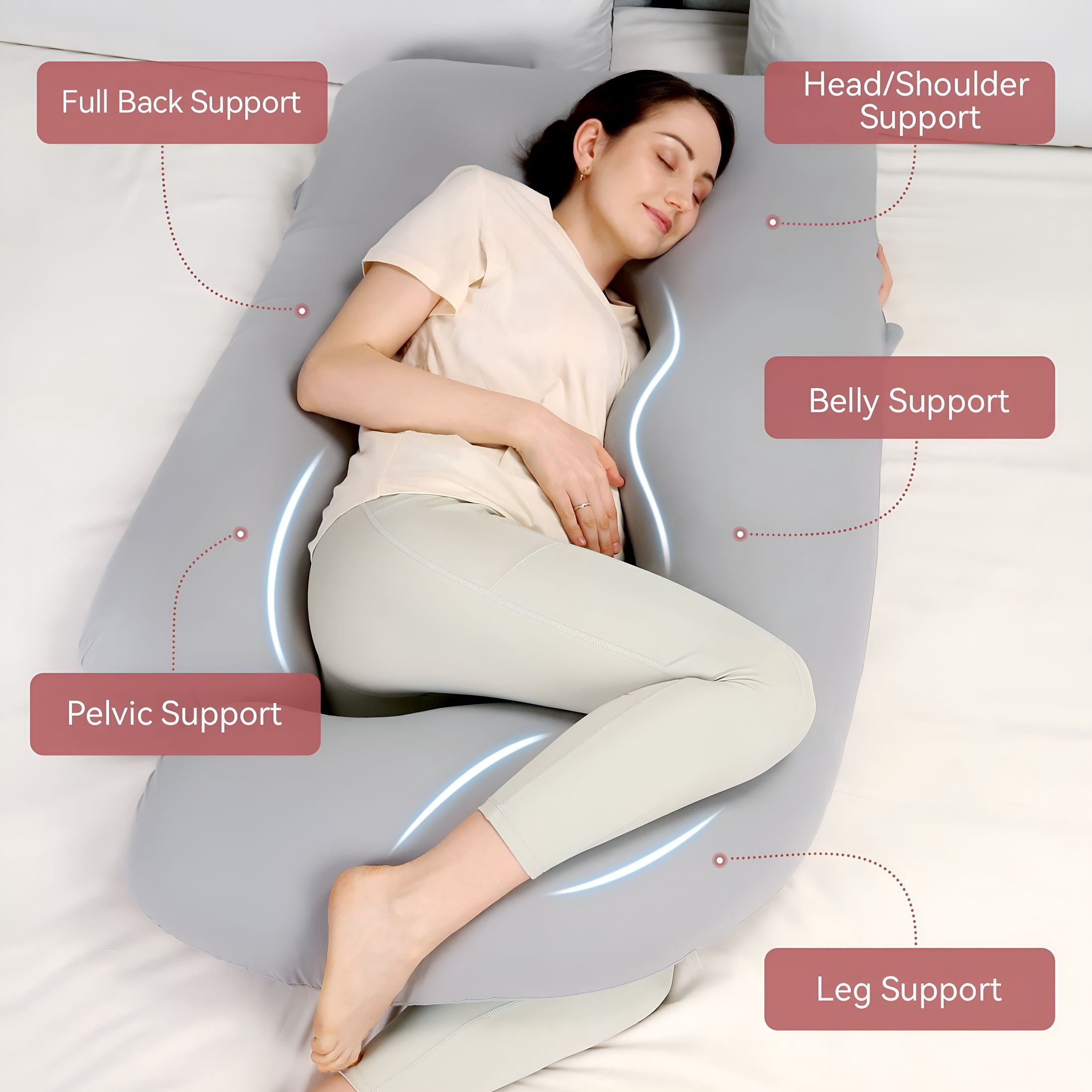 XIBUFE 2026 New Pregnancy Pillow with Soft Cover,Body Pillow for Pregnant Women,Maternity Pillow for Pregnant Women for Bed,Sofa,Nursery,Travel