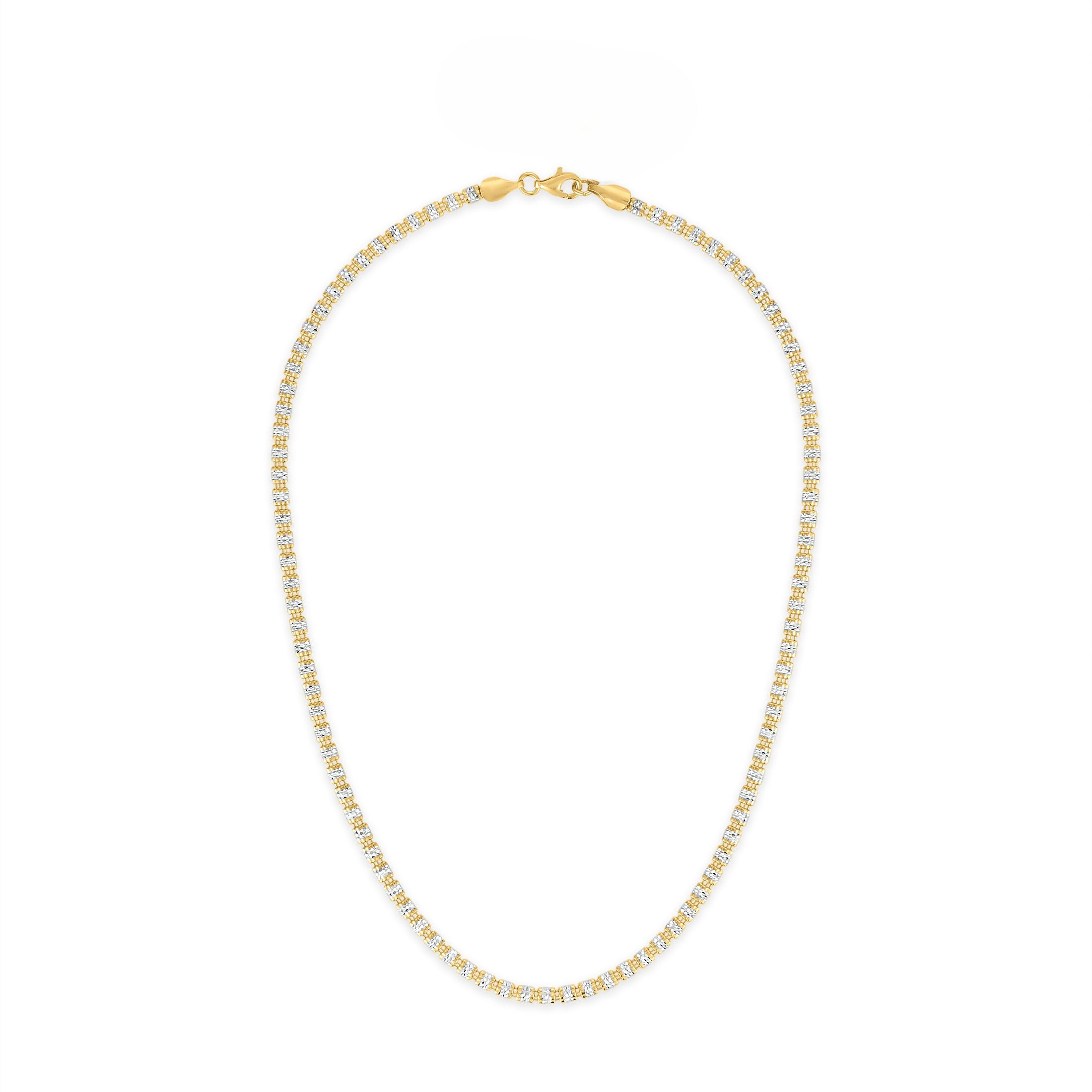 Brilliance Fine Jewelry Italian Sterling Silver 18KT Gold Plated Two-Tone 3 Row Diamond-Cut Ice Chain Necklace, 22"
