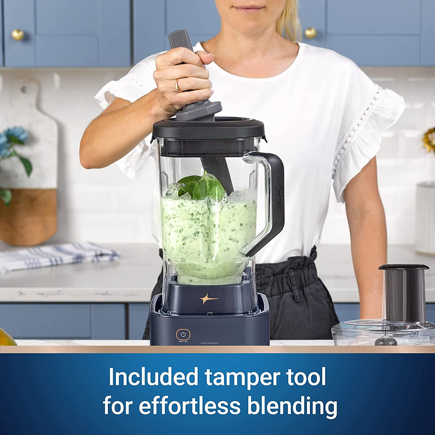 Open Box Oster Pro Series 2-in-1 Kitchen System with XL 9-Cup Tritan Jar, Food Processor and Tamper Tool, Dark Blue