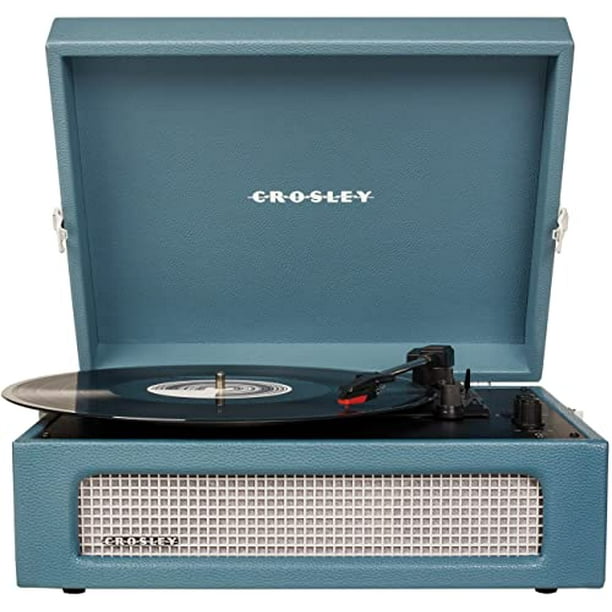 Crosley CR8017B-WB Voyager Vintage Tocadiscos de vinilo portátil con entrada/salida Bluetooth y altavoces integrados, azul lavado