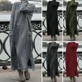 thumbnail image 2 of comerut O-Neck Long Sleeve Lace Stitching Trim Pockets Fleece Lining Sweatshirt Dress Autumn Winter Solid Color Oversized Warm Pullover Maxi Dress Daily Clothing, 2 of 8
