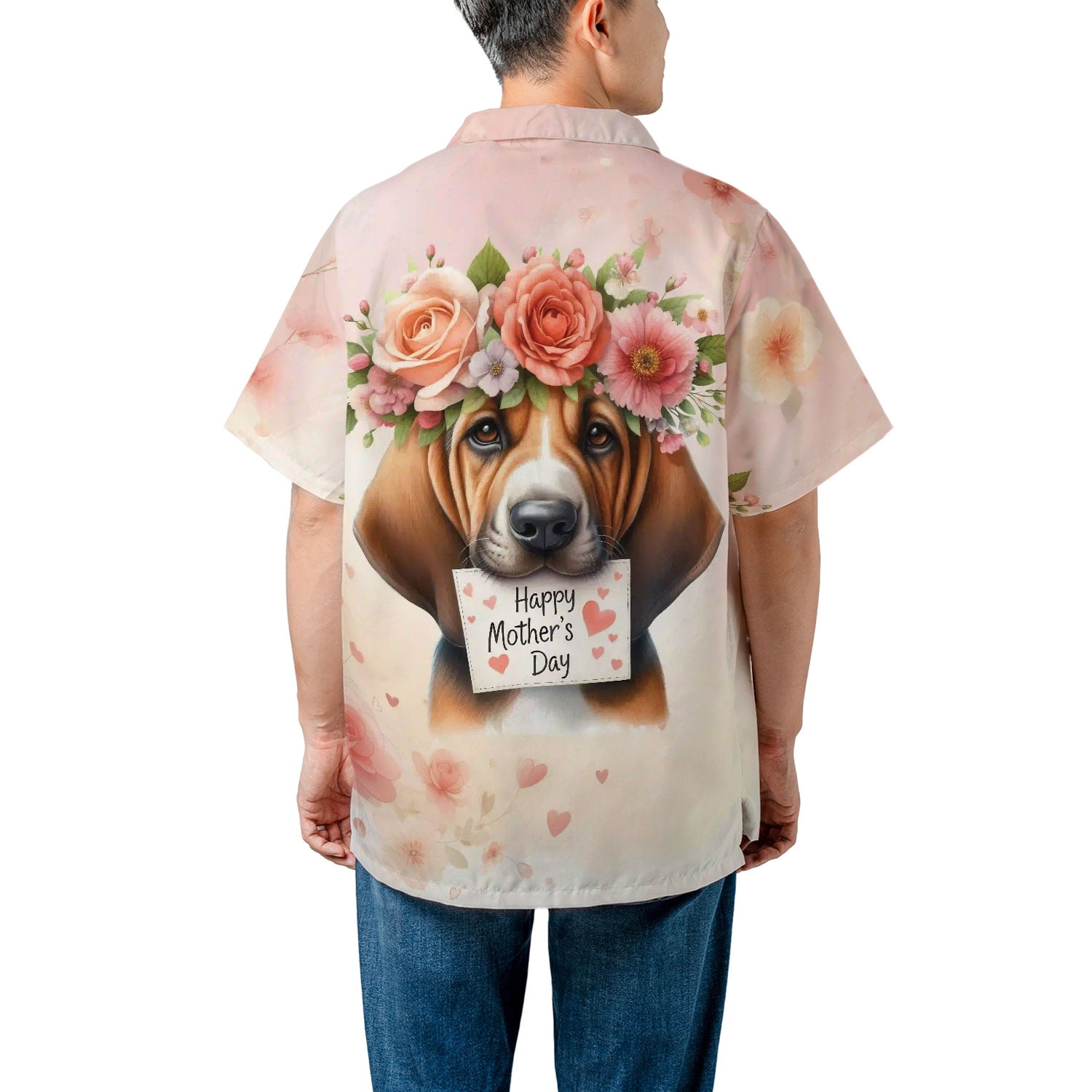 Happy Mother's Day Bloodhound with Flower Crown and Greeting Card Hawaiian Shirt Breathable Summer Unisex Merch Dog Lover - 13004