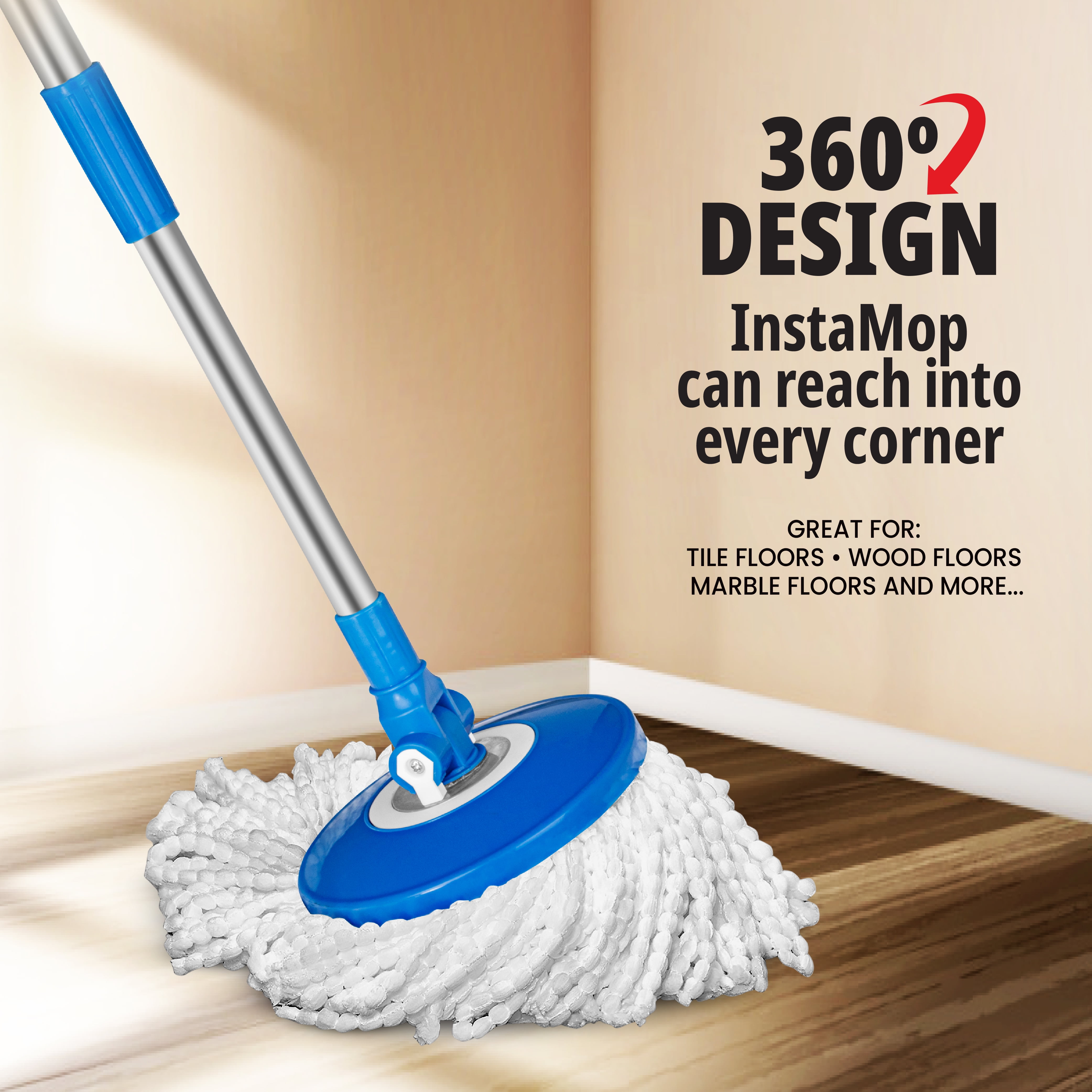 Insta Mop Spin Mop with Dual Bucket, Microfiber Head, Hands