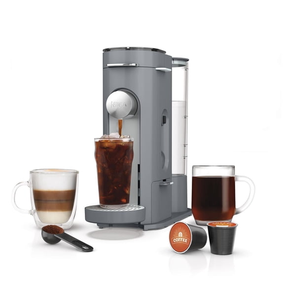 Refurbished Ninja PB040CGY Pods & Grounds Single-Serve Coffee Maker, Thermal Flavour Extraction DUO, 56-oz. Reservoir, Brew Styles Classic Rich Over Ice, Gray