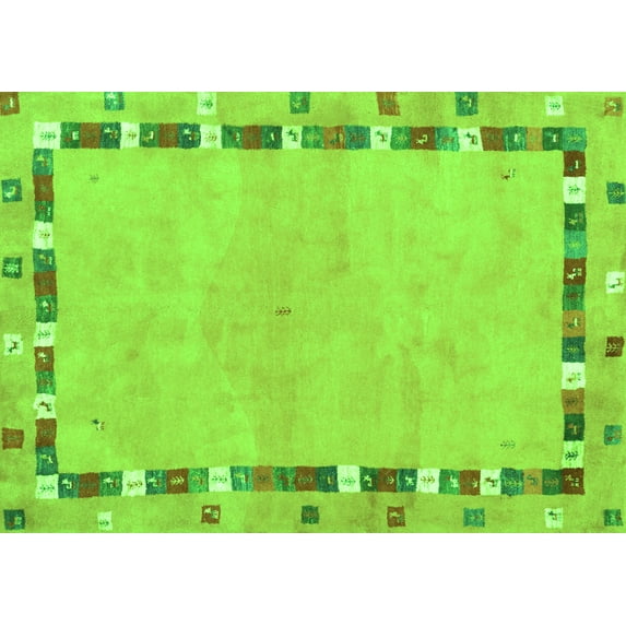 Ahgly Company Indoor Rectangle Abstract Green Contemporary Area Rugs, 2' x 5'