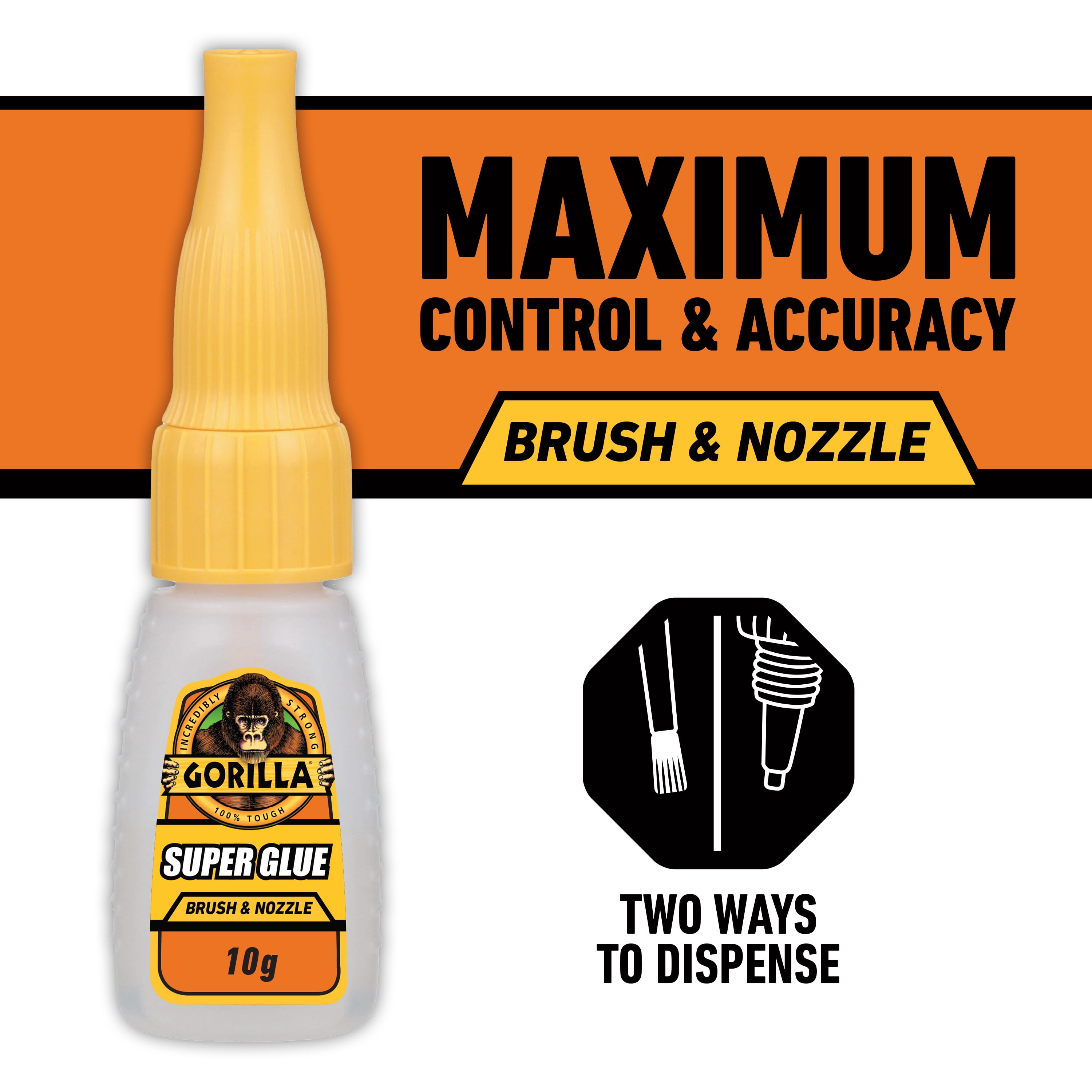 (6 pack) Gorilla Super Glue Brush & Nozzle 10g - Fast Drying Impact Tough Adhesive