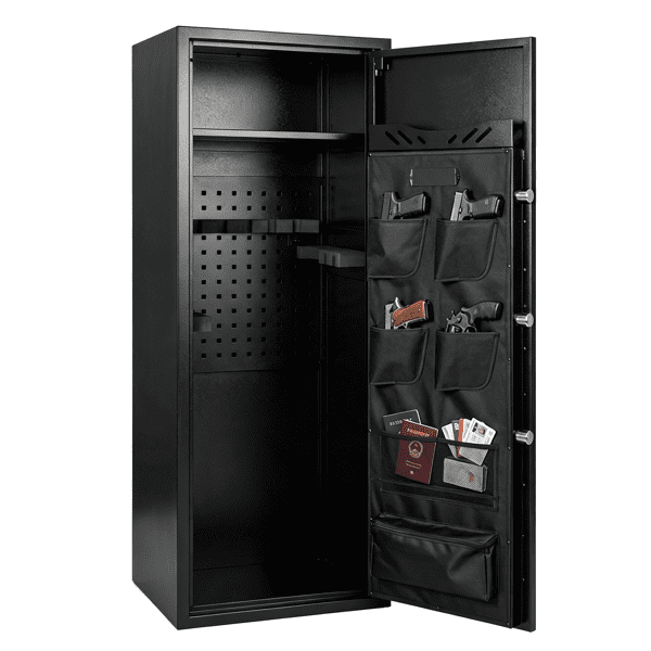 Gun Safe, Fingerprint‑Unlocked Safe, Suitable for Rifles and Long Guns, Equipped with Adjustable Gun Racks, Black, Assembly Required