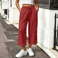 thumbnail image 2 of Njagoc3 Linen Capris for Women Elastic Waisted Drawstring Capri Pants with Pockets Side Button Casual Summer Cropped Pants, 2 of 6