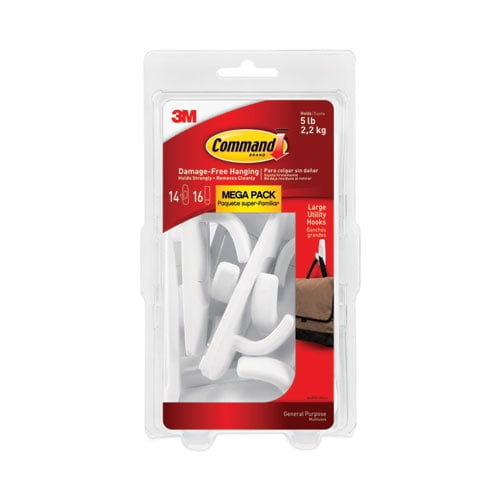 "General Purpose Hooks, Large, 5 Lb Cap, White, 14 Hooks And 16 Strips/pack | Bundle of 10 Packs"