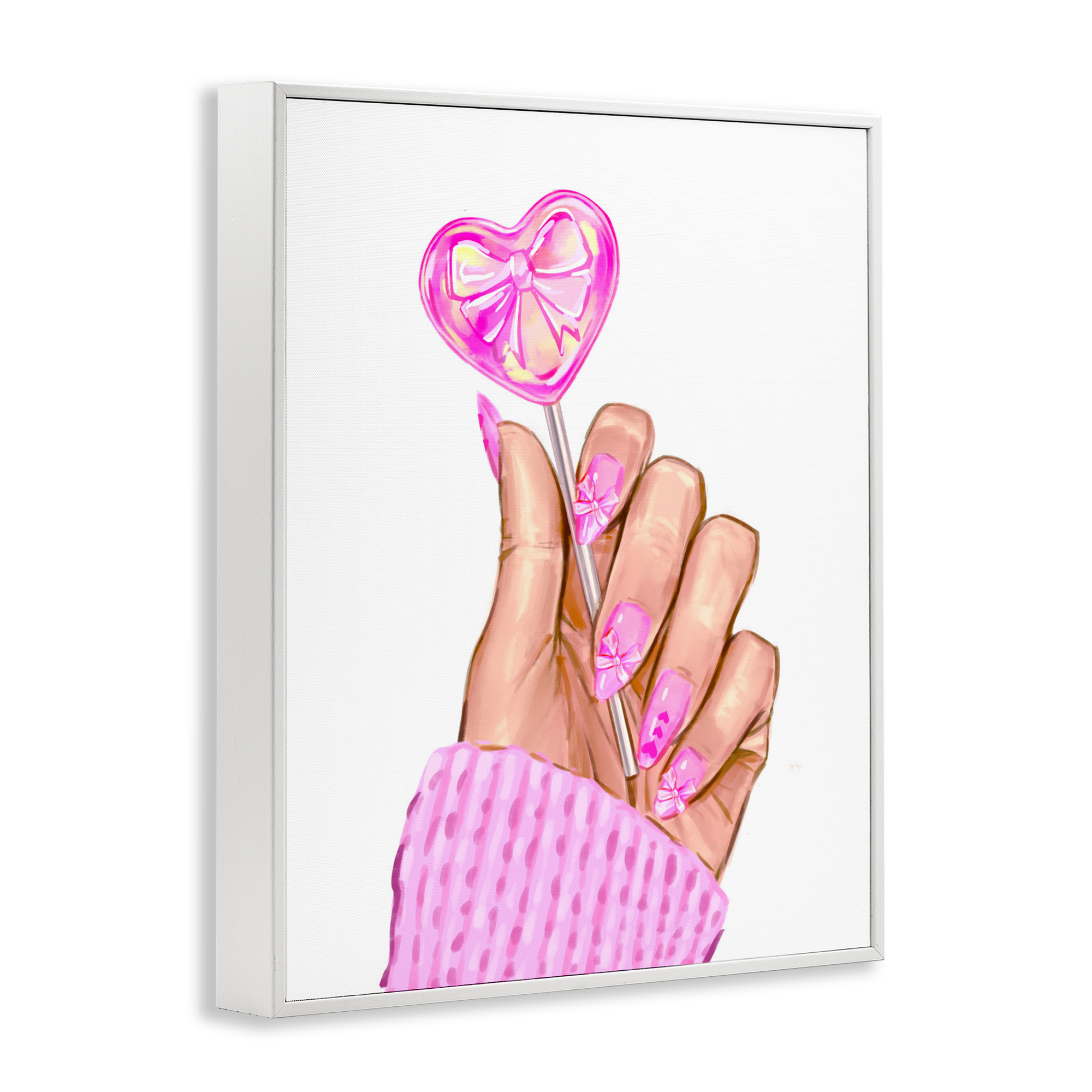 Pink Fashion Bow Lollipop White Framed Giclee Art, design by Ziwei Li