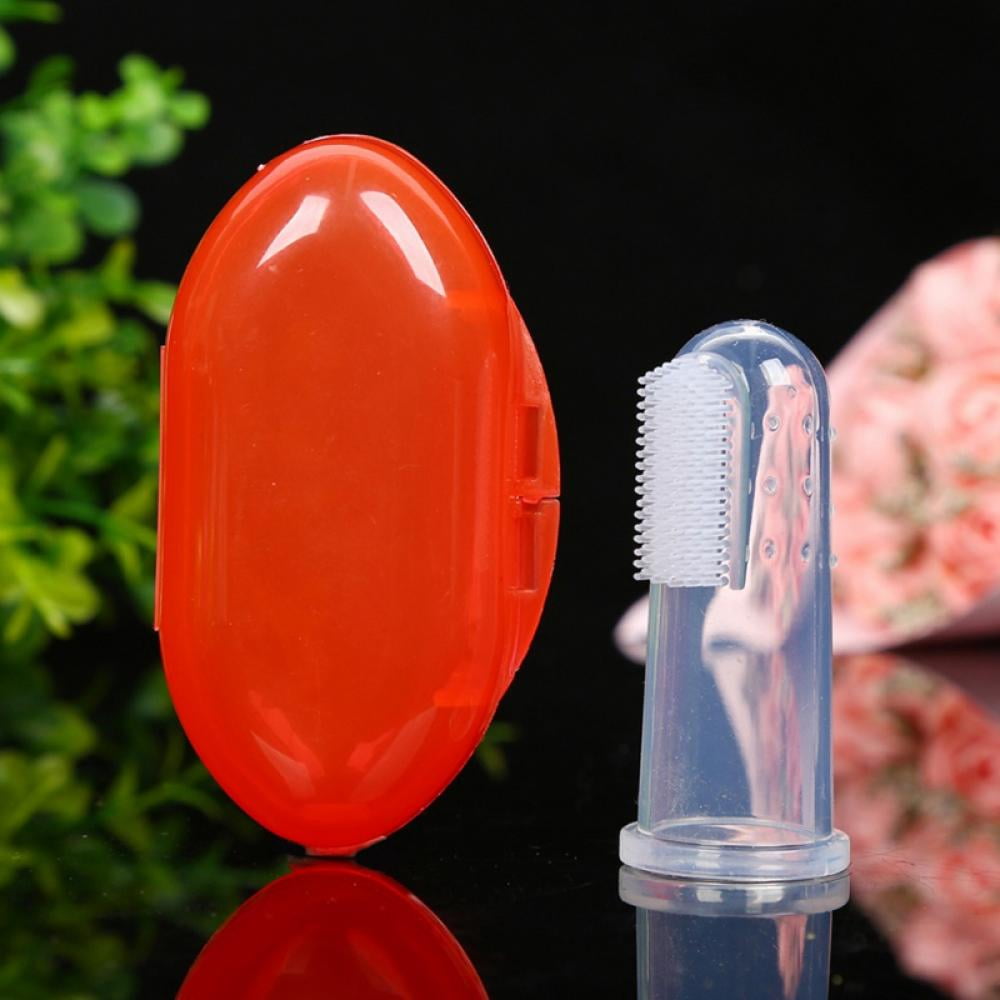 Infant Soft Silicone Finger Toothbrush Teether Cleaning Gum Massager Baby finger toothbrush set of safety silicone tongue coated brush finger set toothbrush + housing shell