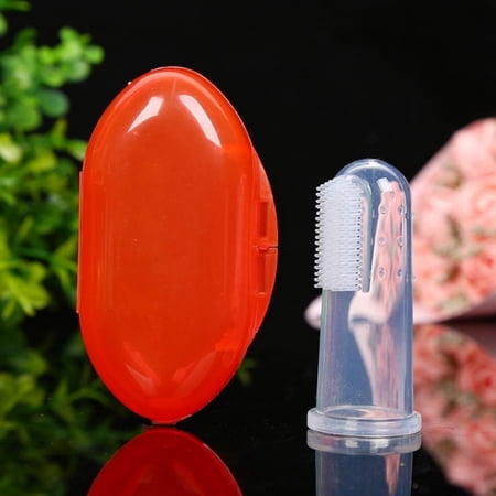 Infant Soft Silicone Finger Toothbrush Teether Cleaning Gum Massager Baby finger toothbrush set of safety silicone tongue coated brush finger set toothbrush + housing shell