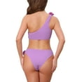 thumbnail image 3 of Conjuntos de bikini de una sola manga con flores en 3D para mujer, traje de baño asimétrico de 2 piezas en púrpura medio, 3 of 5