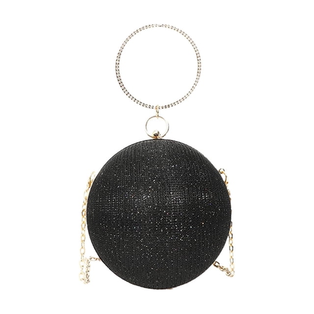 Black Rhinestone Round Ball Chain Crossbody Bag Spherical Evening Handbag For Women Wedding Party Prom Shoulder Purse