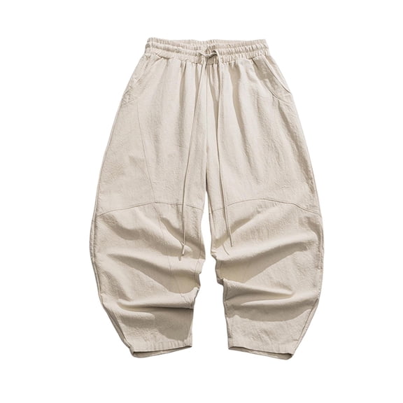 Admvng Cotton Pants for Men Big & Tall Drawstring Elastic Waist Wide Leg Casual Loose Fit Lounge Pants