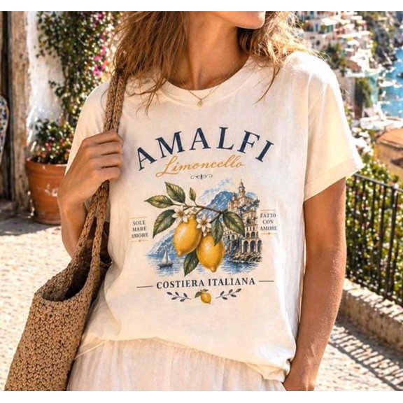 Italian Summer Lemon Shirt, Limoncello Tee, Amalfi Coastal Chic Outfit, Citrus Graphic T-Shirt, European Summer Style Gift