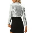 thumbnail image 3 of INSPIRE CHIC Blazer Ouvert pour Femme à Revers Cranté à Manches Longues Veste Scintillante à Paillettes Argent TP, 3 of 5