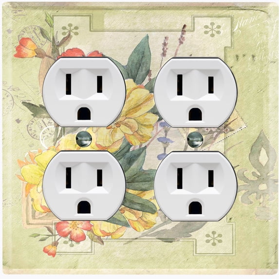 Metal Light Switch Plate Cover Floral Nature Postcard Newspaper Damask Green FLW092