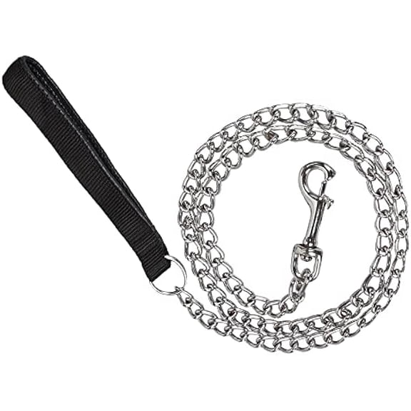 Eryueer Strong Dog Lead Chain 1.2m Chew Proof Metal Dog Leash 4ft Heavy Duty No Bite Lead for Puppies Small Medium Large Dogs - Padded Comfy Handle, M: 0.3cm/0.12Inch Width Black