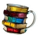 thumbnail image 5 of Taza de café con forma de libro apilado, taza pintada, multifuncional, original, de colección. B, 5 of 9