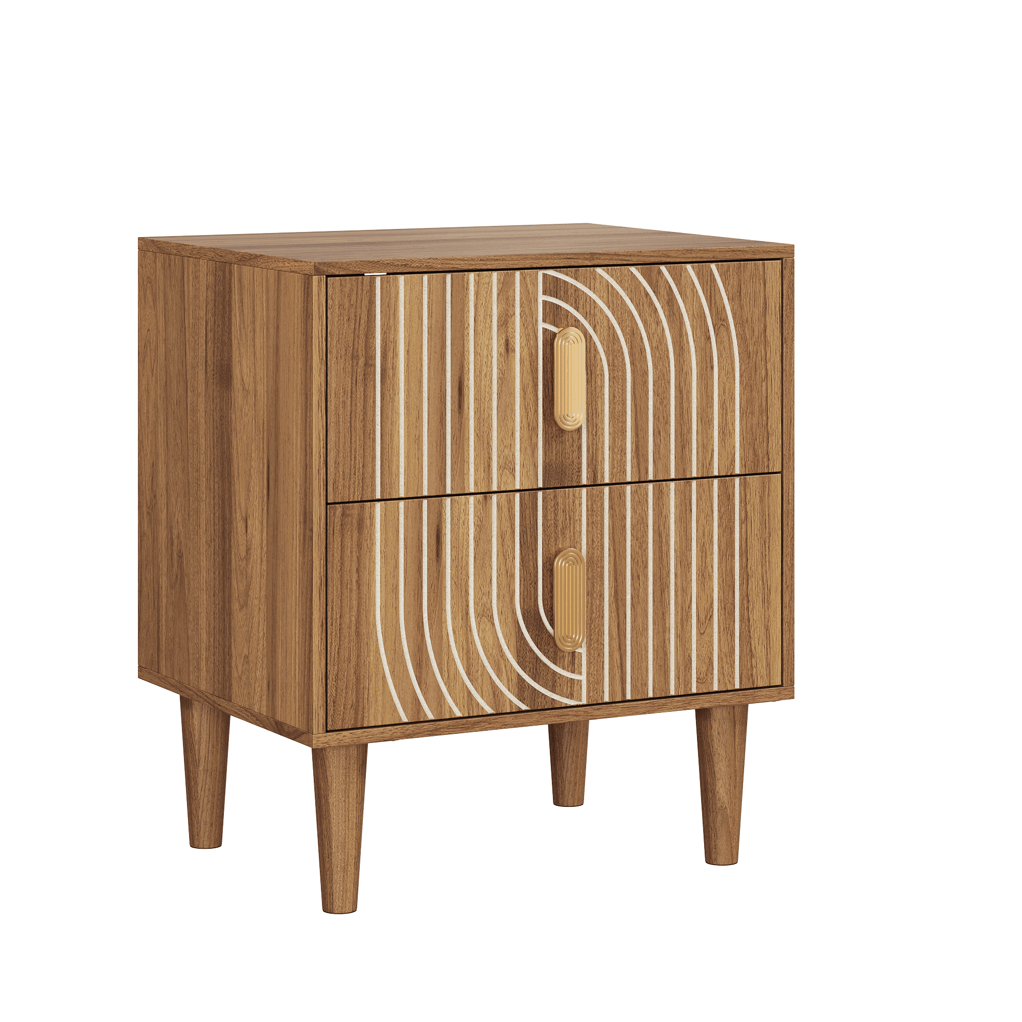 Nightstand Bedside Table 18 Inch, Double Drawer Storage with Solid Wood Legs for Bedroom Living Room, Walnut