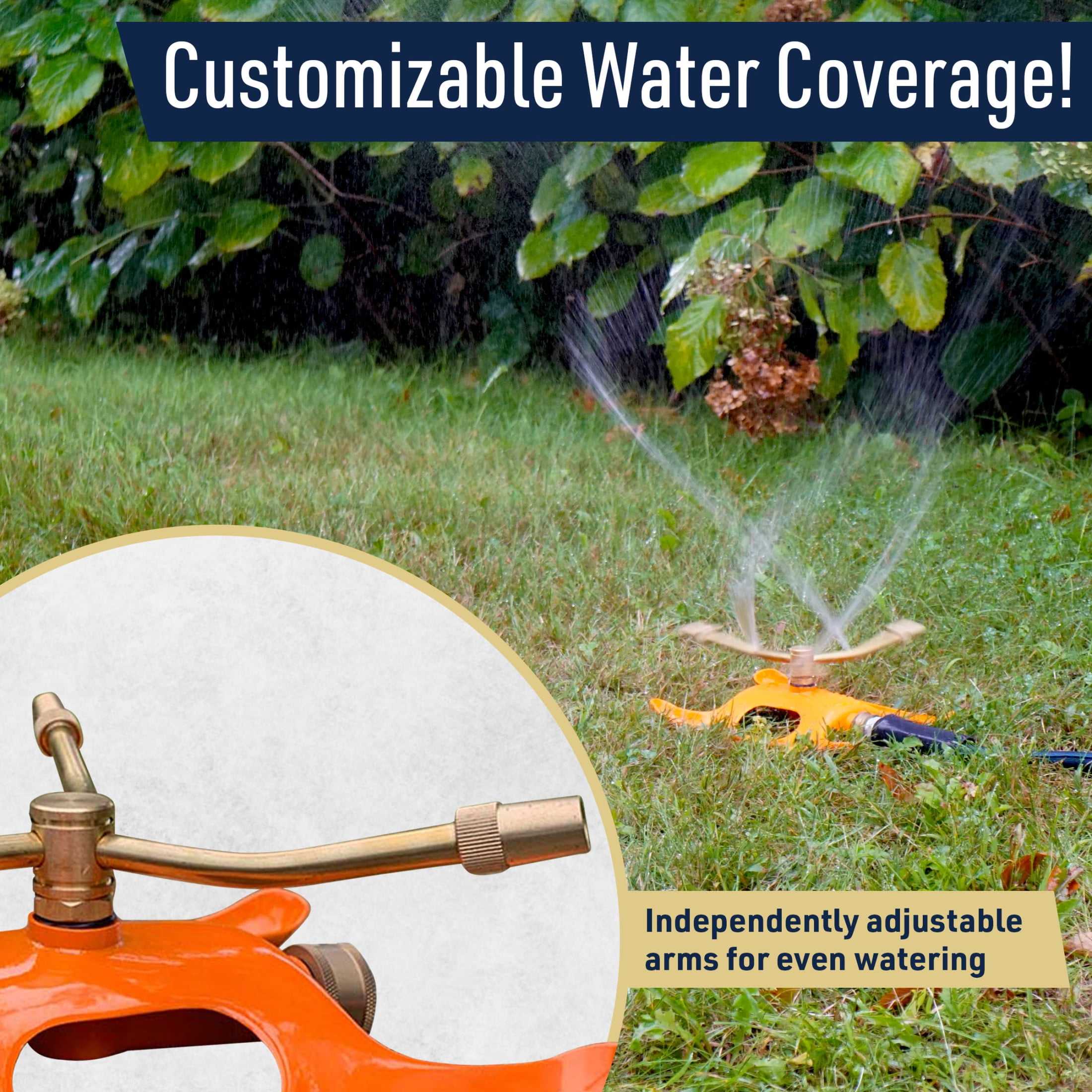 Kings County Tools 3-Arm Rotating Lawn Sprinkler for Yard Watering with Adjustable Jets