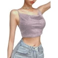 thumbnail image 2 of Txlixc Blusa de verano para mujeres, correas de espaguetis brillantes, negras cuello V de corte bajo para niñas Txlixc moda, 2 of 6