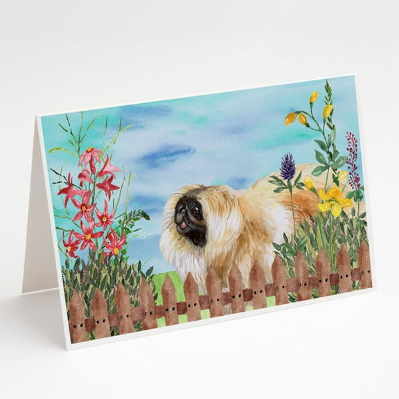 Pekingese Spring Greeting Cards and Envelopes Pack of 8