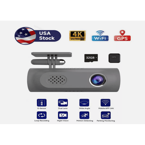 L3 4K Dash Cam Front and Rear Dash Camera WiFi GPS with Free 32GB Card Car DVR