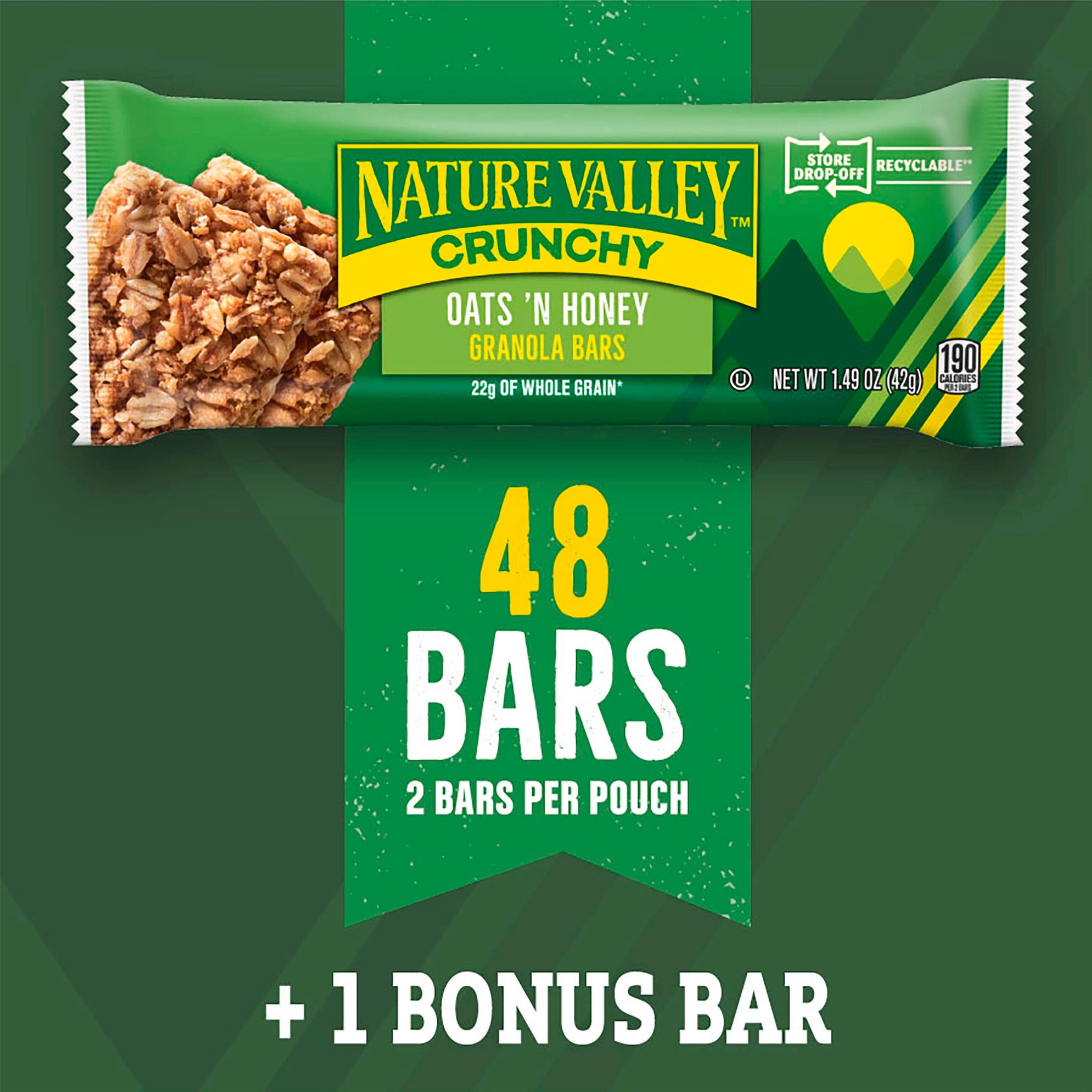 Nature Valley Granola Bars Bonus Pack, Crunchy Oats ‘N Honey, 49 Bars, 36.65 OZ