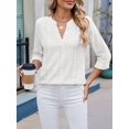 thumbnail image 3 of Womens V Neck Casual Hollow Out Eyelet Embroidered Blouses Shirts Beach Cover Up Tops Dressy White XL, 3 of 8