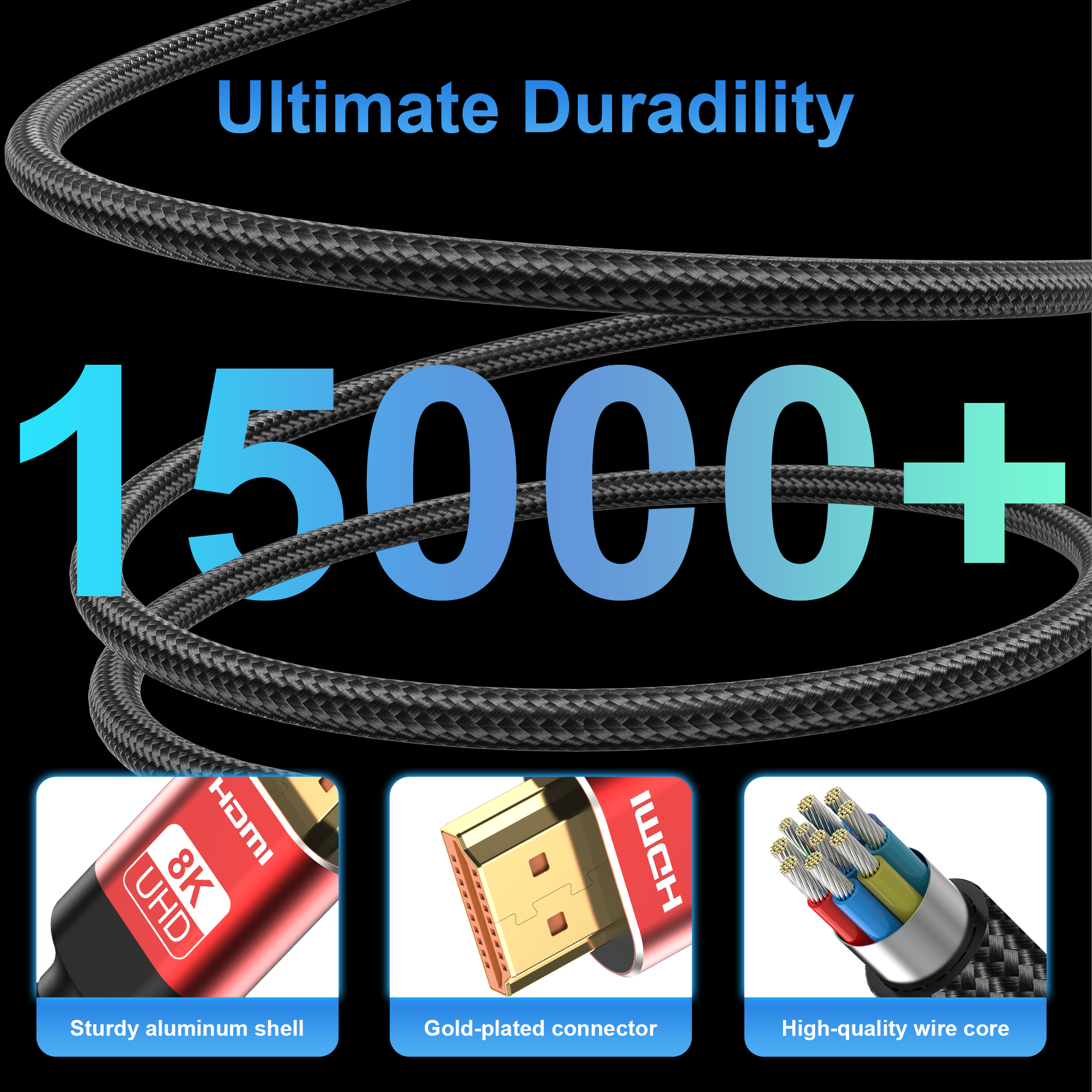 Hoey 8K HDMI 2.1 Cable 6ft, 48Gbps High-Speed Braided Cord photo 6