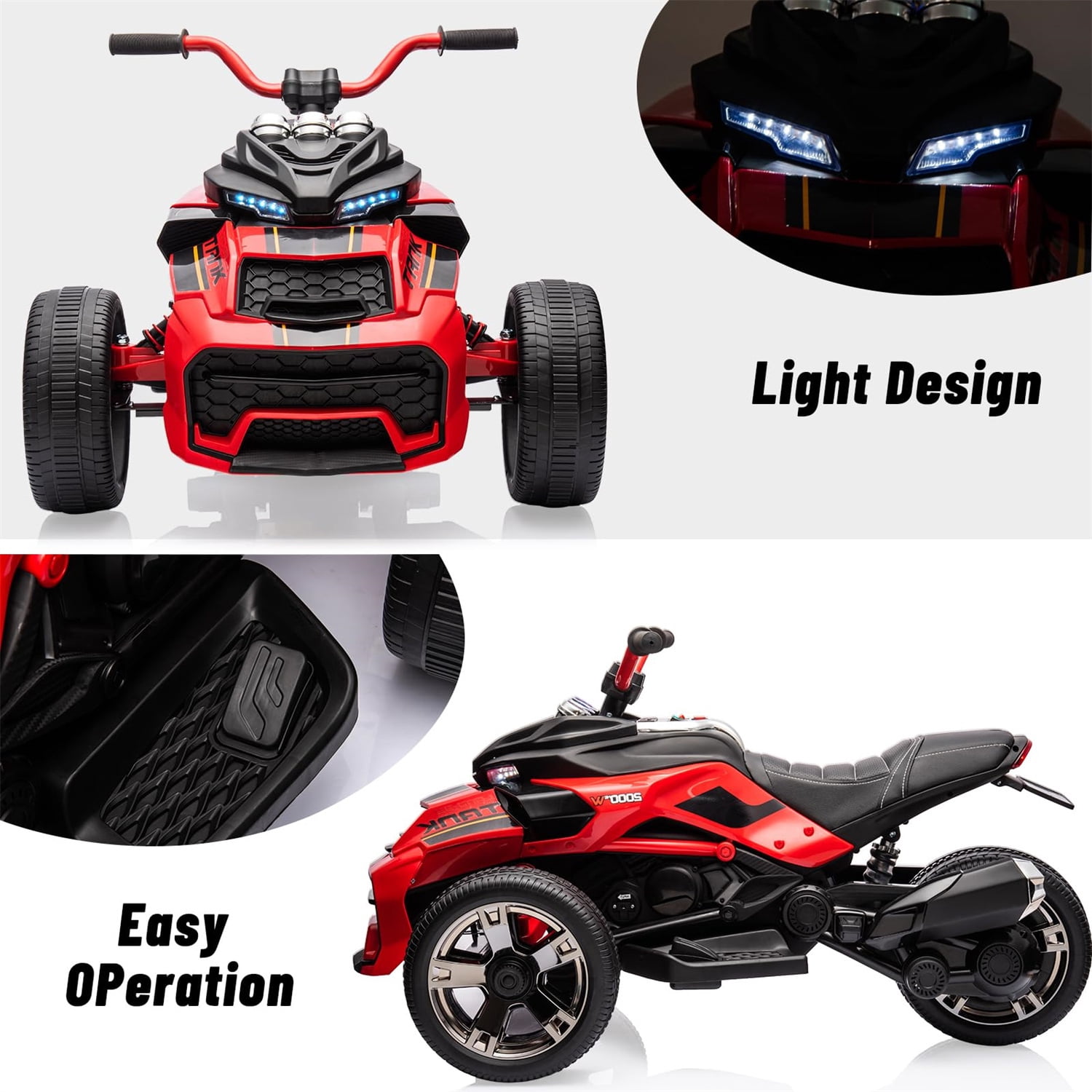12V Kids Ride On ATV Car,3 Wheeler Motorcycle Electric Vehicle ATV with EVA Tire, LED, Music,Ride on Car Toy for Boys and Girls