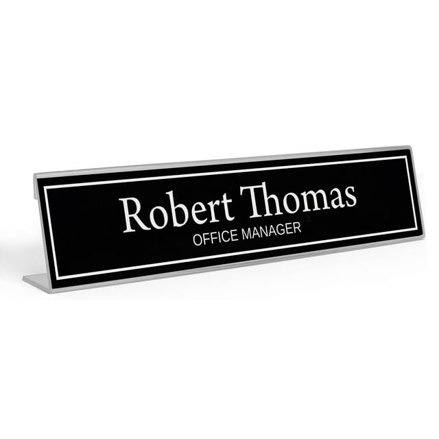 Printtoo Personalized Desk Name Plate Pretty Classy Black Custom Acrylic Office Desk Name Plate Accessory 2x10 Inches