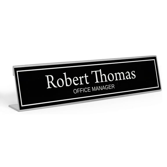 Printtoo Personalized Desk Name Plate Pretty Classy Black Custom Acrylic Office Desk Name Plate Accessory 2x8 Inches